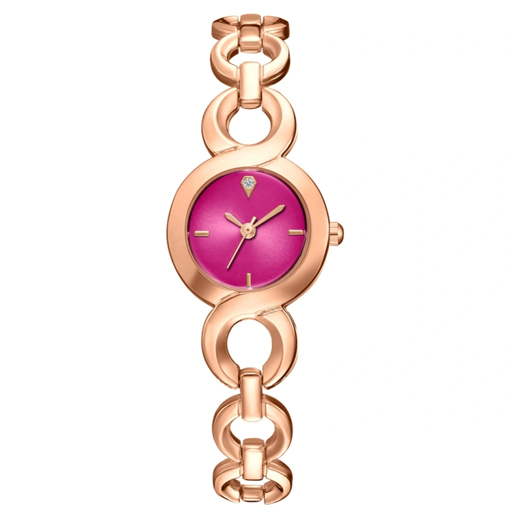 Fashionable Women Alloy Watch Round Quartz Wristwatch Causal Golden Rose Strap(Rose Red Dial)