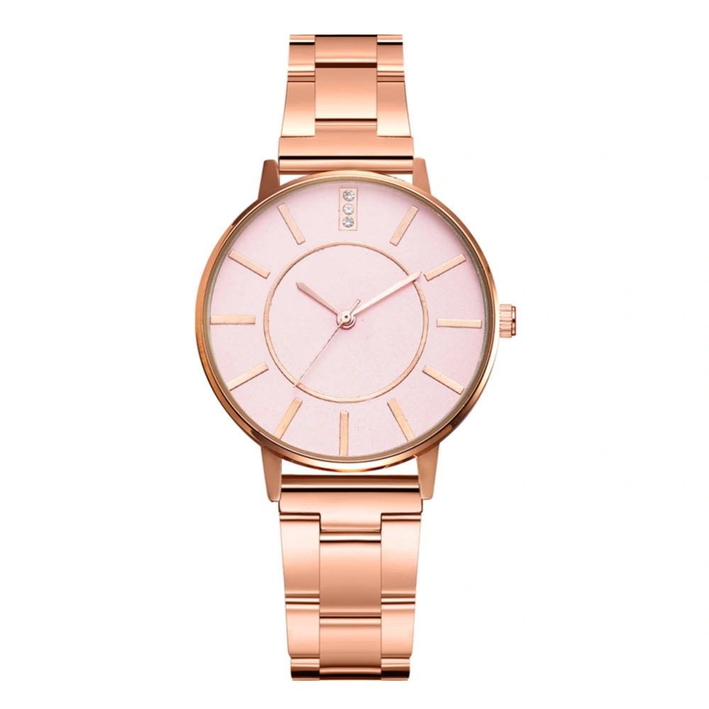 Fashionable Female Alloy Simple Watch Exquisite Women Casual Quartz Wristwatch(Rose Gold+Pink)