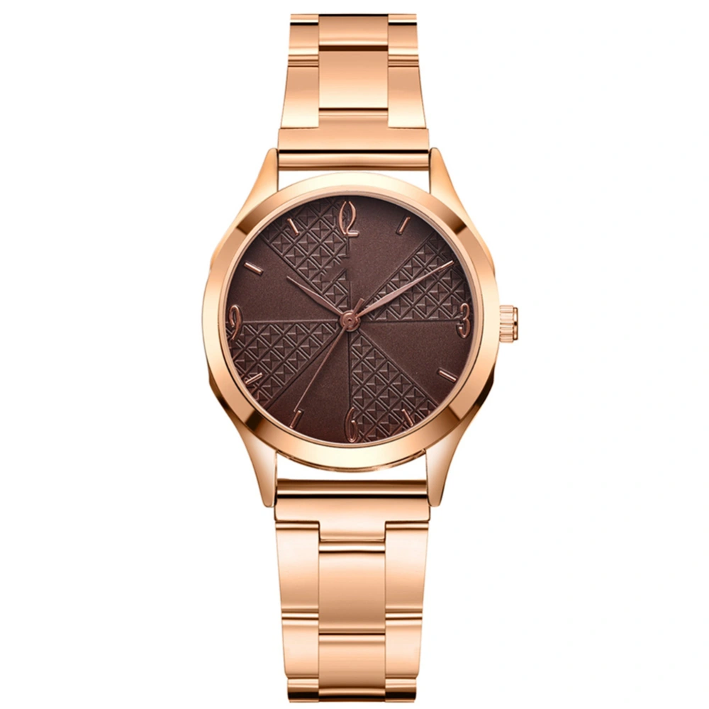 Women Simple Elegant Analog Watch Rose Gold Alloy Strap Quartz Wristwatch (Brown)