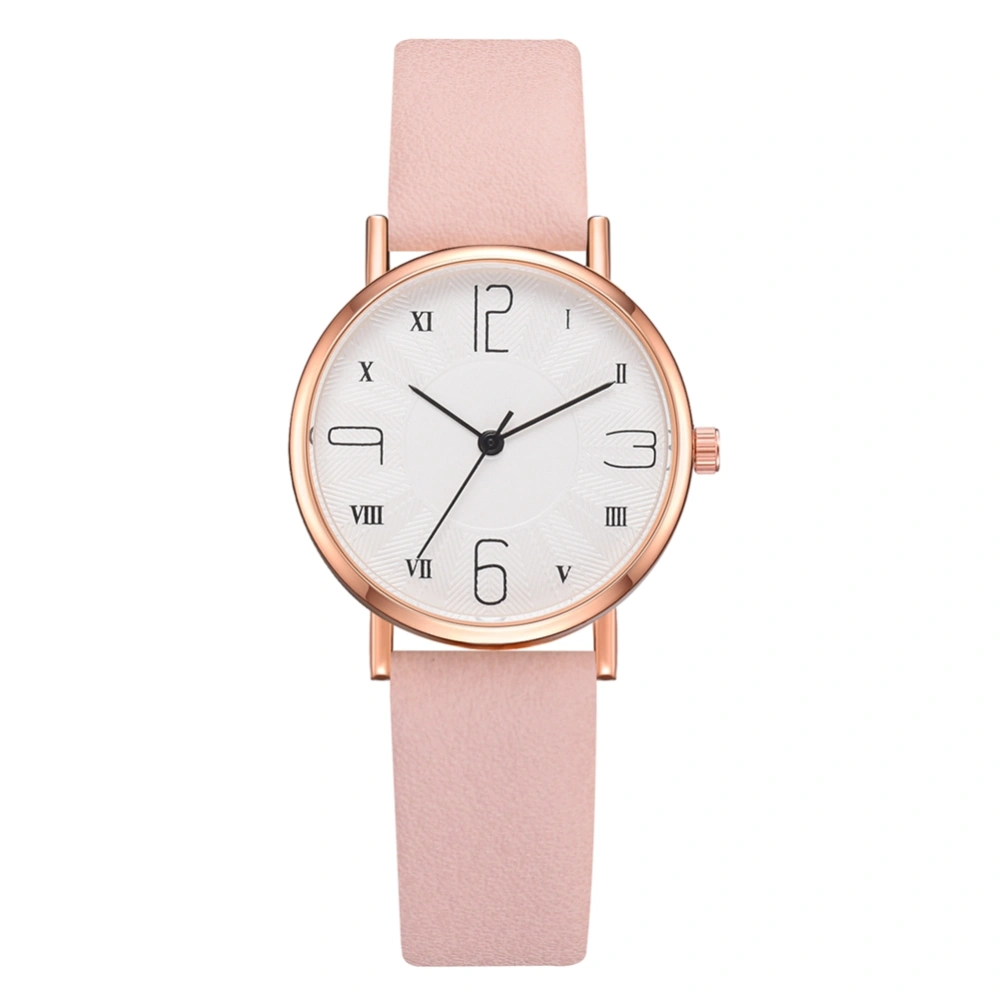 Fashionable PU Strap Round Dial Analog Display Quartz Women Wristwatch (Pink)