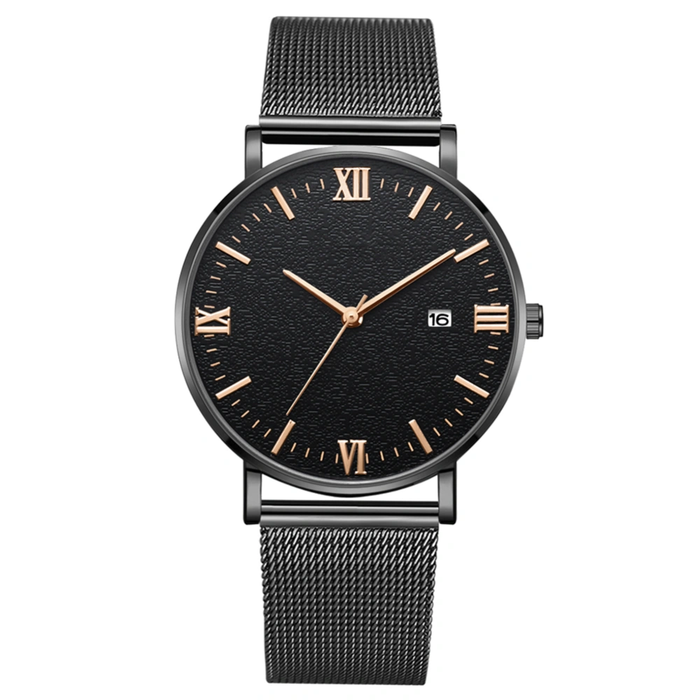 Quartz Mechanical Wrist Watch (Black Strap Black Case Rose Gold Hand Black Dial)