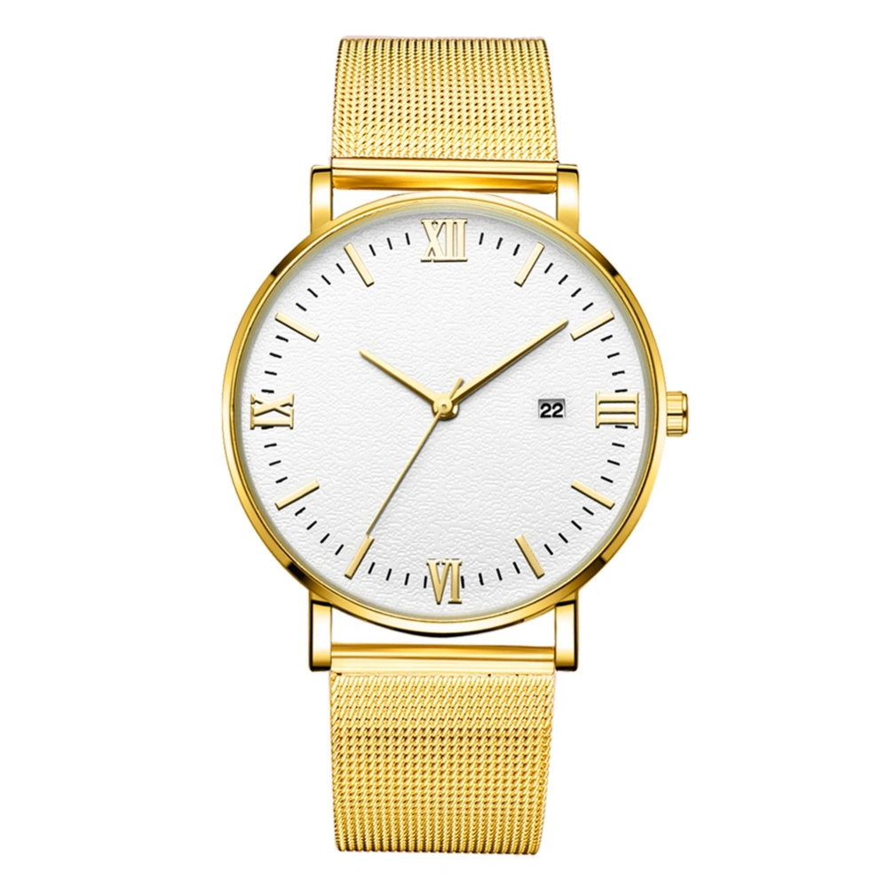 Quartz Mechanical Wrist Watch (Gold Strap Gold Case Gold Hand White Dial)