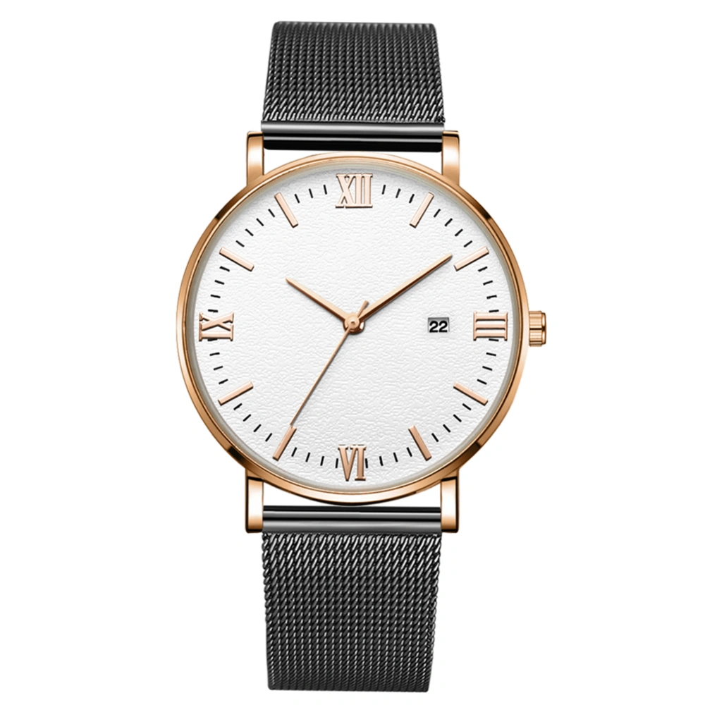 Quartz Mechanical Wrist Watch (Black Strap Rose Gold Case Rose Gold Hand White Dial)