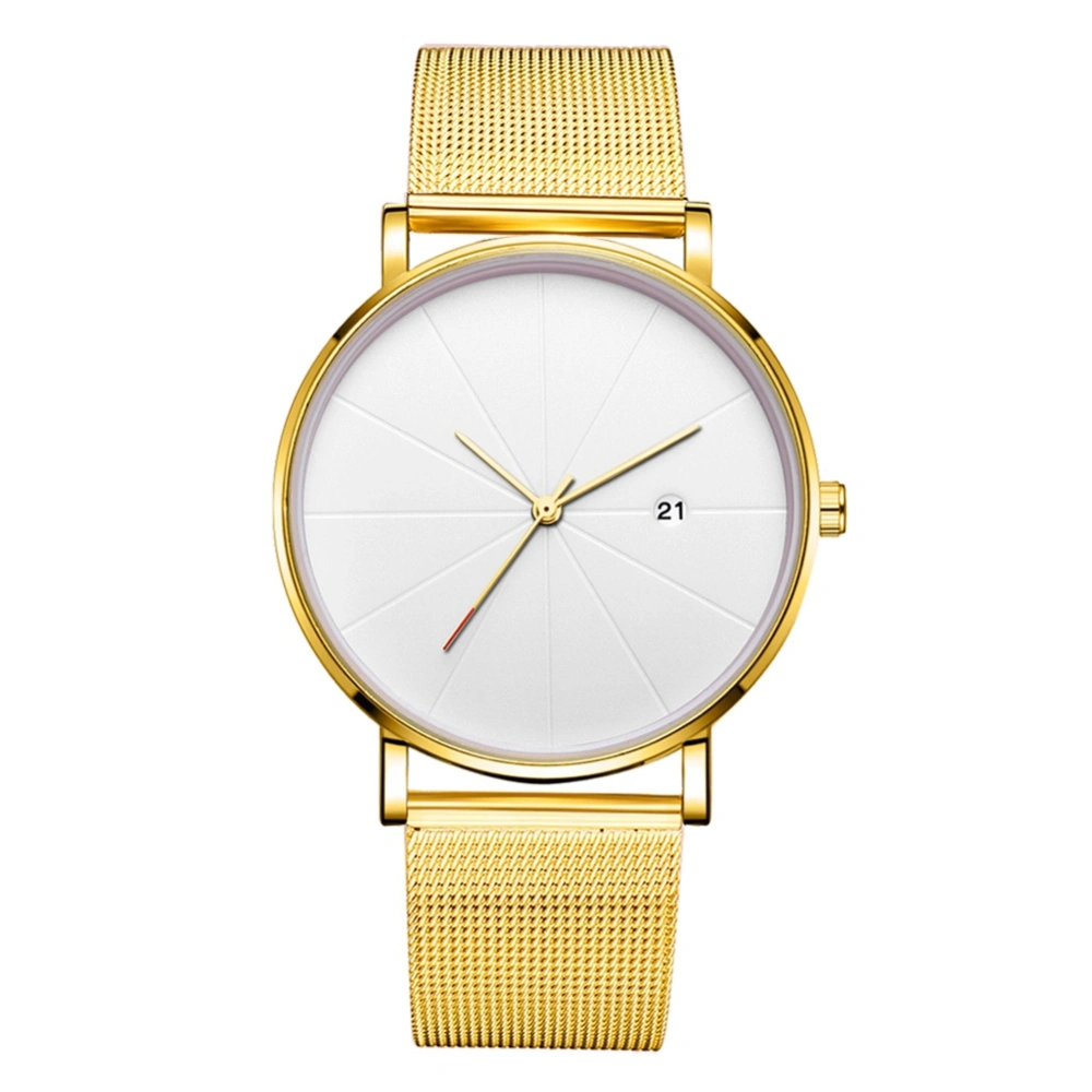 Quartz Mechanical Wrist Watch (Gold Strap Gold Case White Dial Gold Hand)