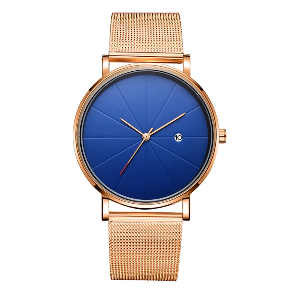 Quartz Mechanical Wrist Watch (Rose Gold Strap Rose Gold Case Blue Dial Rose Gold Hand)