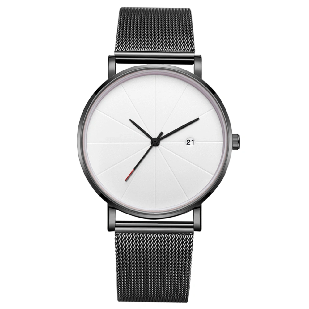 Quartz Mechanical Wrist Watch (Black Strap Black Case White Dial Black Hand)