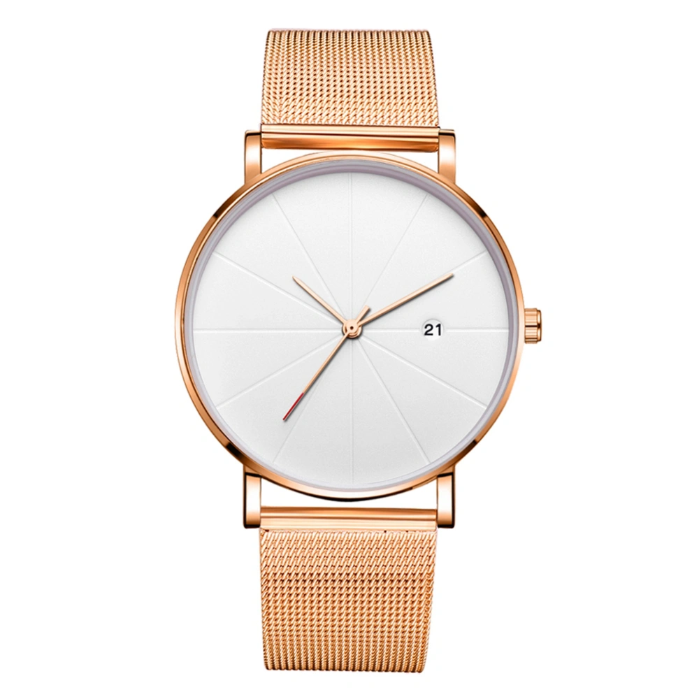 Quartz Mechanical Wrist Watch (Rose Gold Strap Rose Gold Case White Dial Rose Gold Hand)