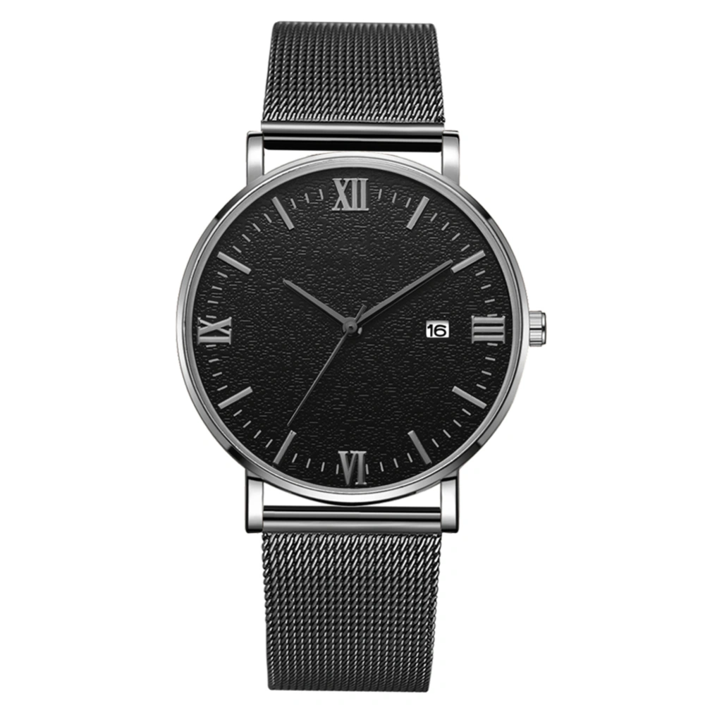 Quartz Mechanical Wrist Watch (Black Strap Silver Case Silver Hand Black Dial)