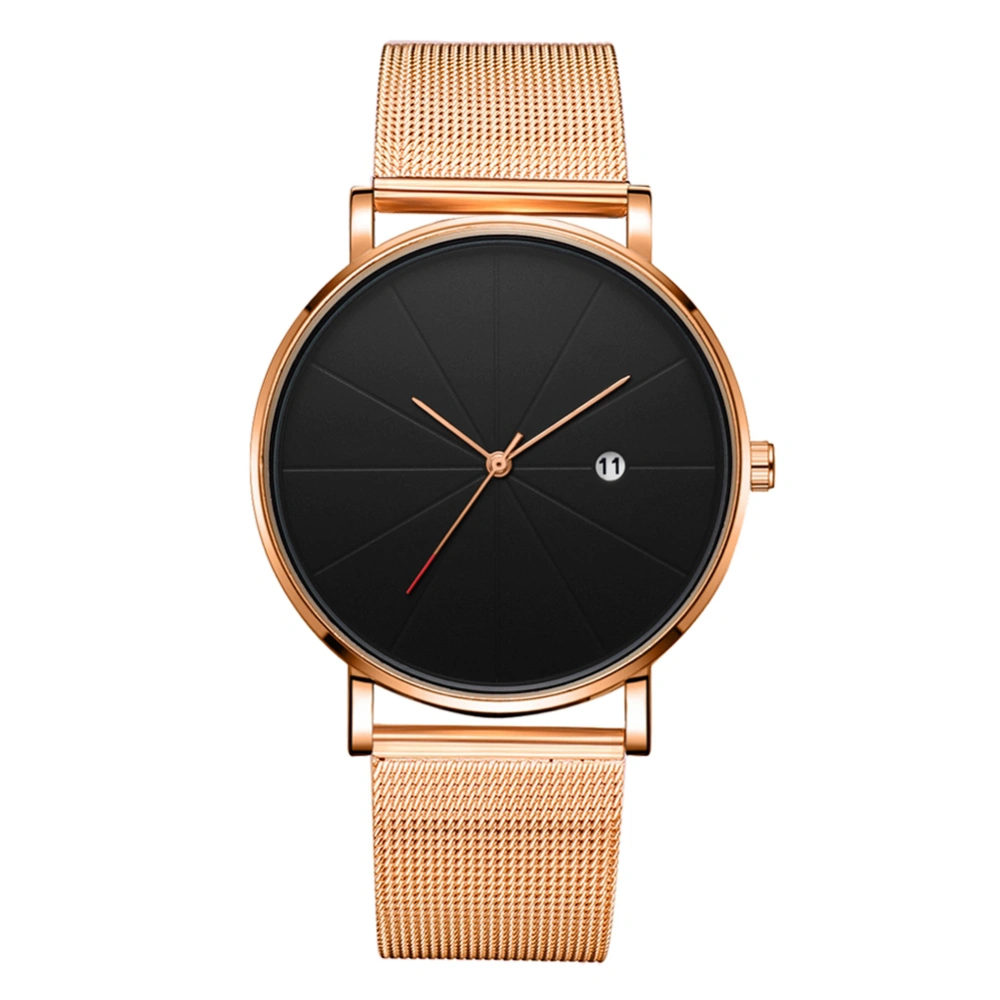 Quartz Mechanical Wrist Watch (Rose Gold Strap Rose Gold Case Black Dial Rose Gold Hand)