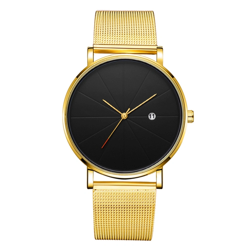 Quartz Mechanical Wrist Watch (Gold Strap Gold Case Black Dial Gold Hand)