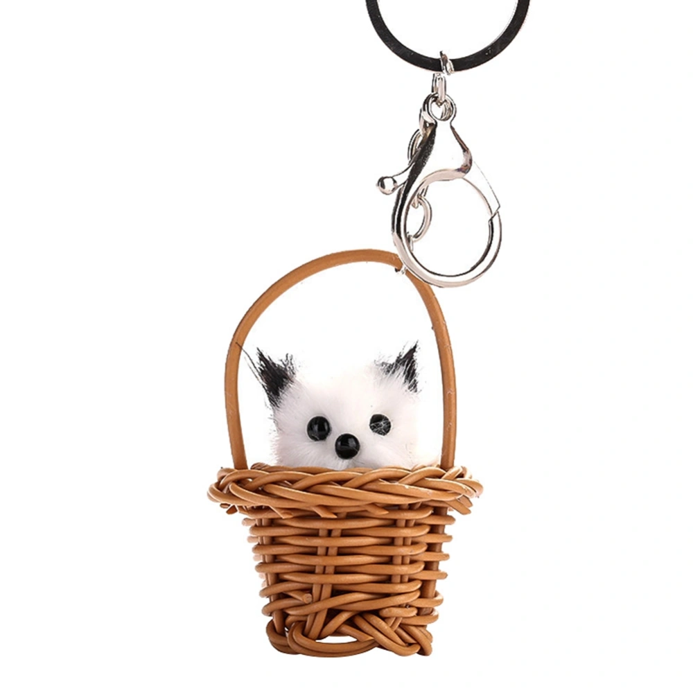 Lovely Plush Cat Pendant Keychain Metal Cute Ring Bag Car Ornament（Khaki）