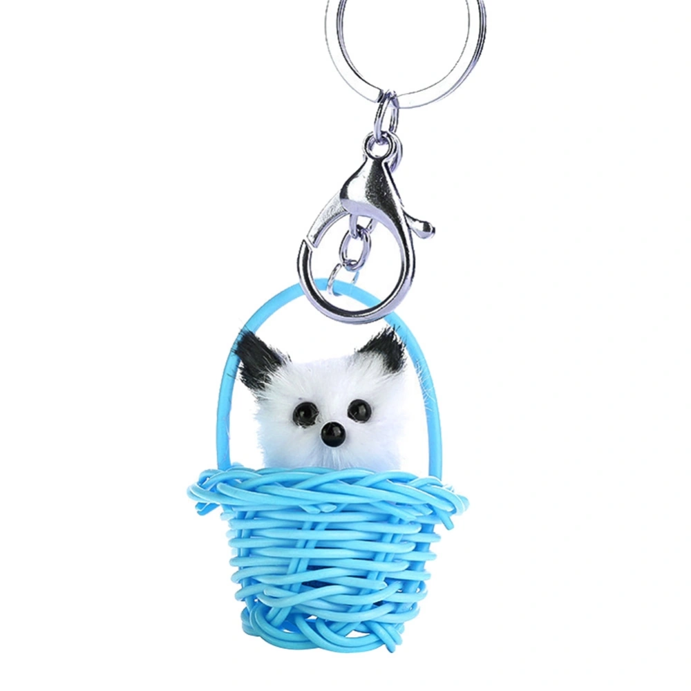 Lovely Plush Cat Pendant Keychain Metal Cute Ring Bag Car Ornament（Blue）