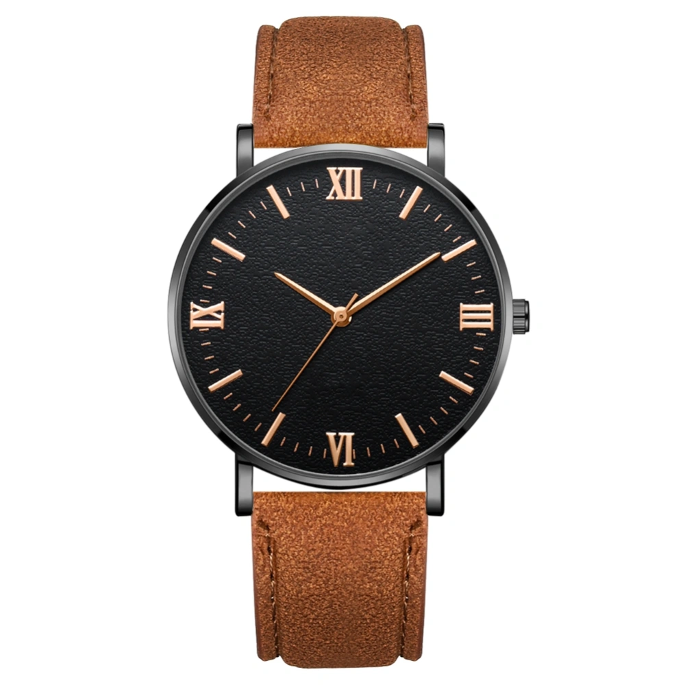 Quartz Mechanical Wrist Watch (Coffee Strap Black Case Black Dial Rose Gold Hand)