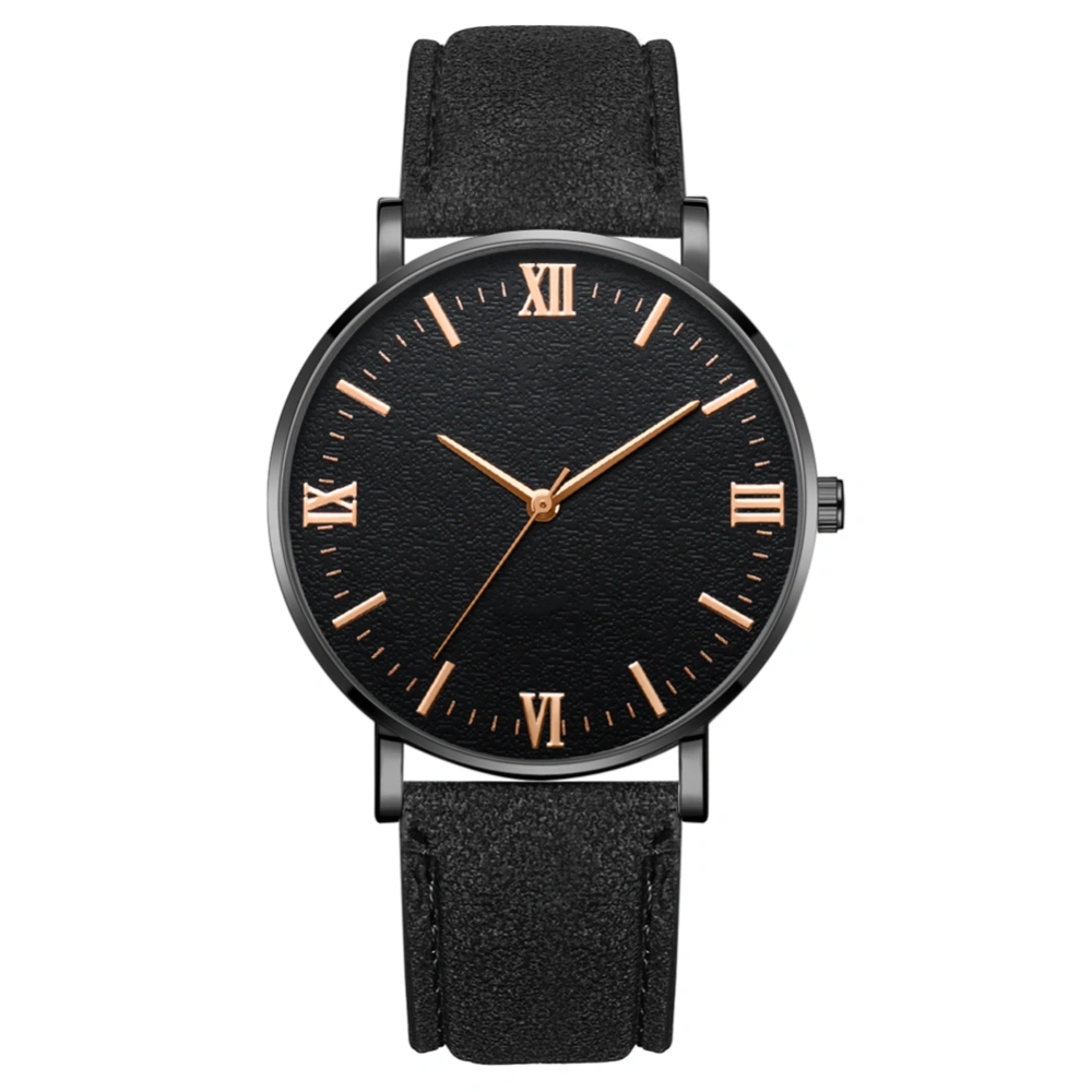 Quartz Mechanical Wrist Watch (Black Strap Black Case Black Dial Rose Gold Hand)