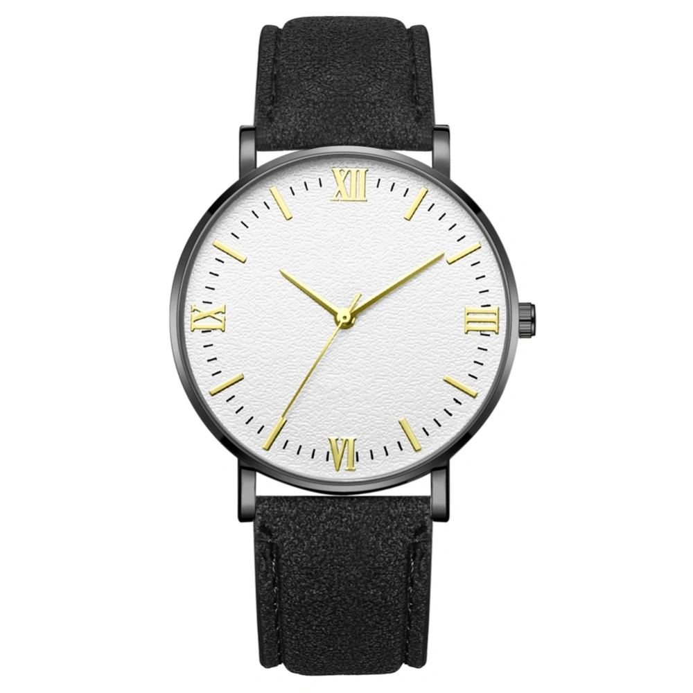 Quartz Mechanical Wrist Watch (Black Strap Black Case White Dial Gold Hand)