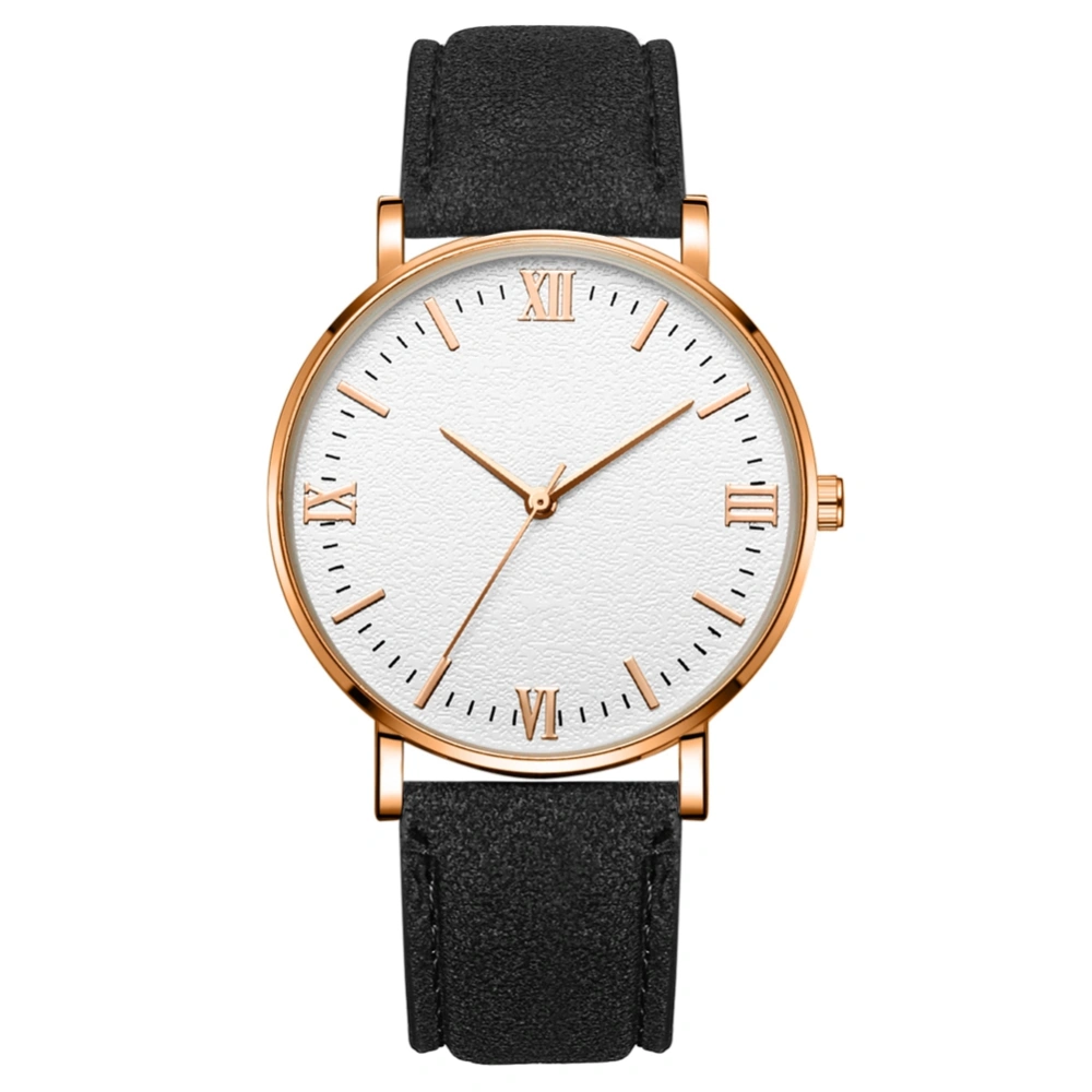 Quartz Mechanical Wrist Watch (Black Strap Rose Gold Case White Dial Rose Gold Hand)