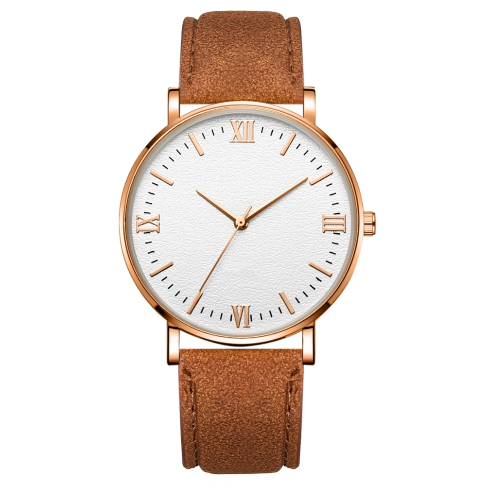 Quartz Mechanical Wrist Watch (Coffee Strap Rose Gold Case White Dial Rose Gold Hand)