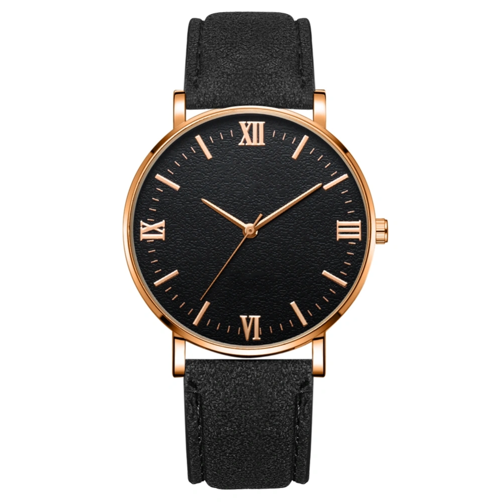 Quartz Mechanical Wrist Watch (Black Strap Rose Gold Case Black Dial Rose Gold Hand)