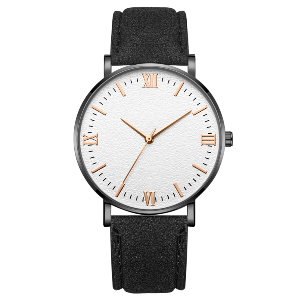 Quartz Mechanical Wrist Watch (Black Strap Black Case White Dial Rose Gold Hand)