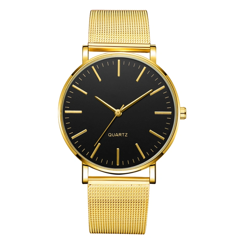 Fashionable Men Male Quartz Watch Wristwatch(gold needle with gold shell and black face)