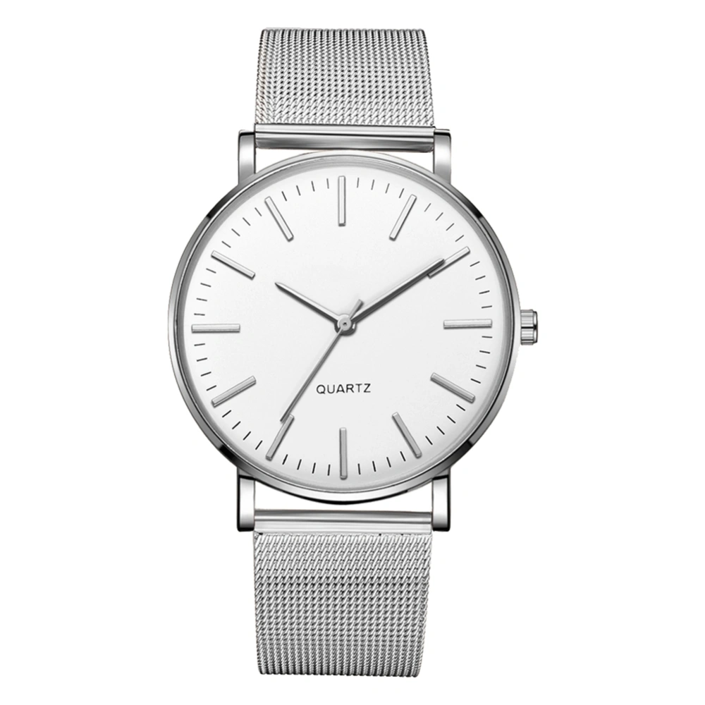 Fashionable Men Male Quartz Watch Wristwatch(silver needle with silver shell)