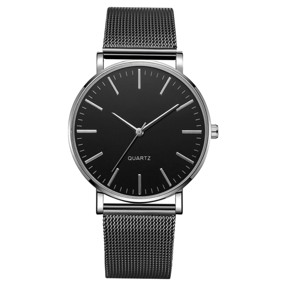 Fashionable Men Male Quartz Watch Wristwatch(silver needle with black case and black face)