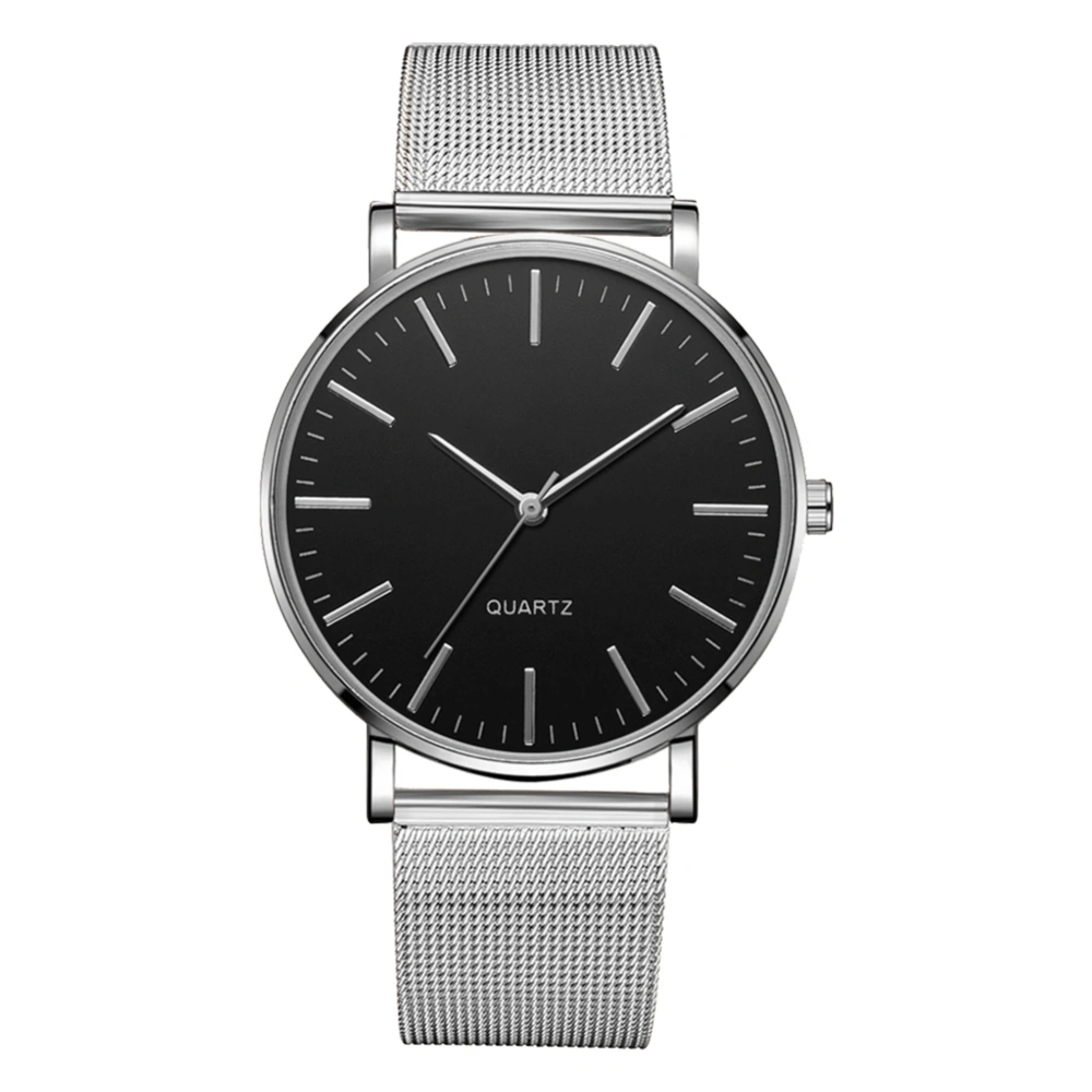 Fashionable Men Male Quartz Watch Wristwatch(silver needle with silver shell and black face)