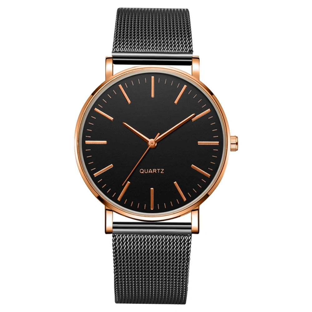 Fashionable Men Male Quartz W(Rose Gold Needle with Black Belt, Rose Gold Shell and Black Face)