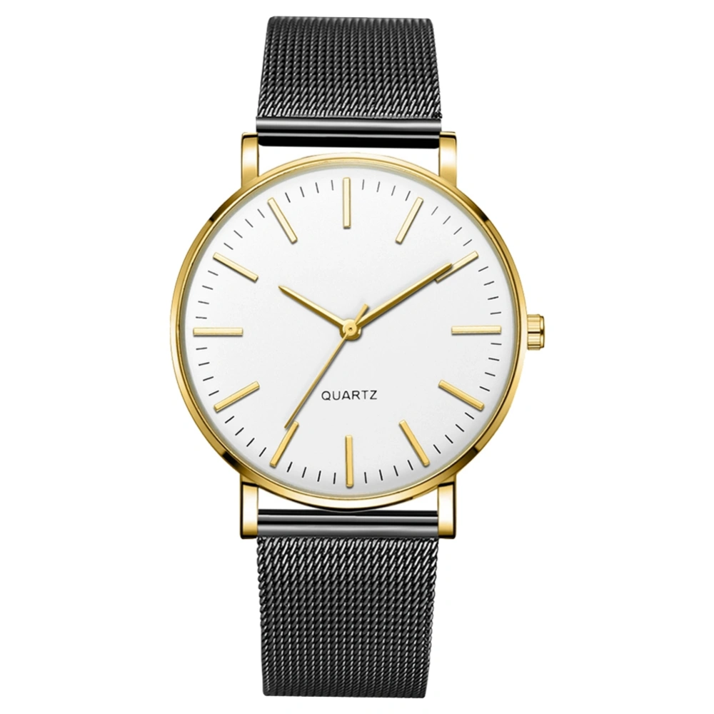 Fashionable Men Male Quartz Watch Wristwatch(Black Belt Gold Shell White Face Gold Needle)