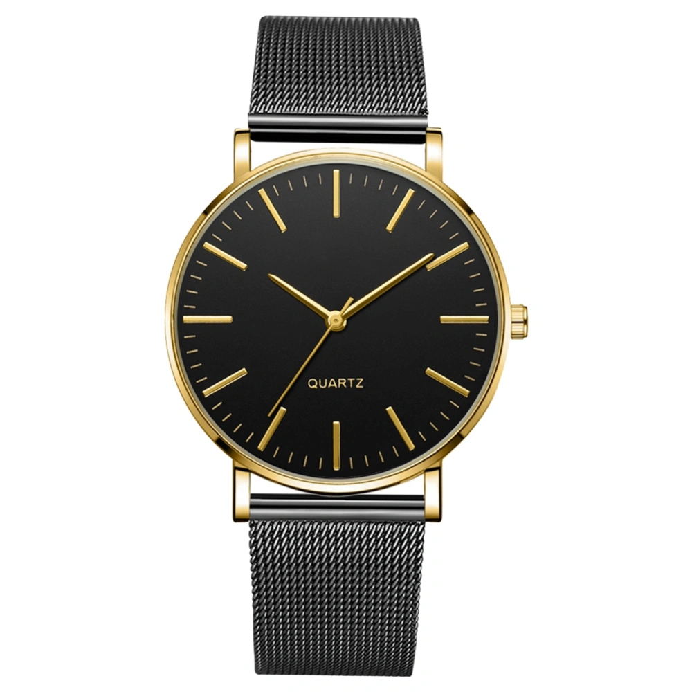 Fashionable Men Male Quartz Watch Wrist(Gold Needle with Black Belt, Gold Shell and Black Face)