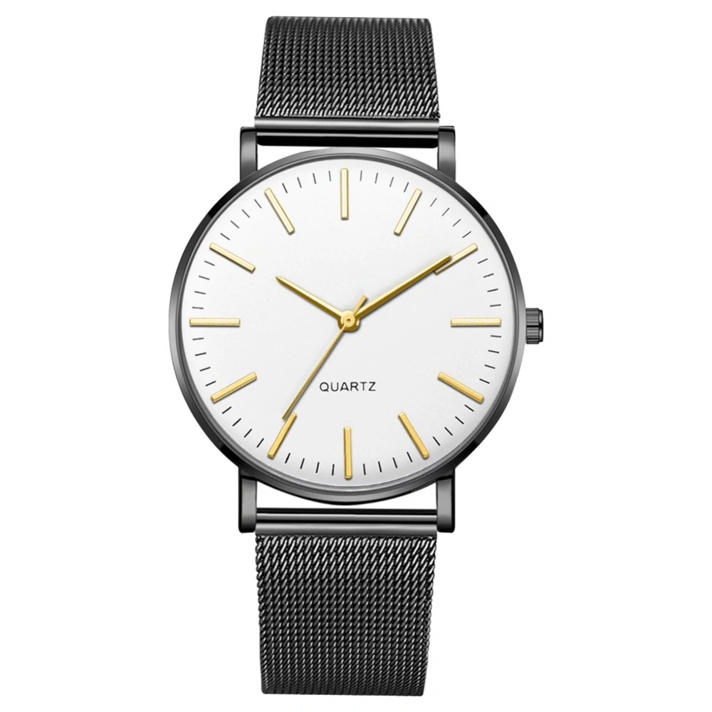 Fashionable Men Male Quartz Watch Wristwatch(gold needle with black shell and white face)