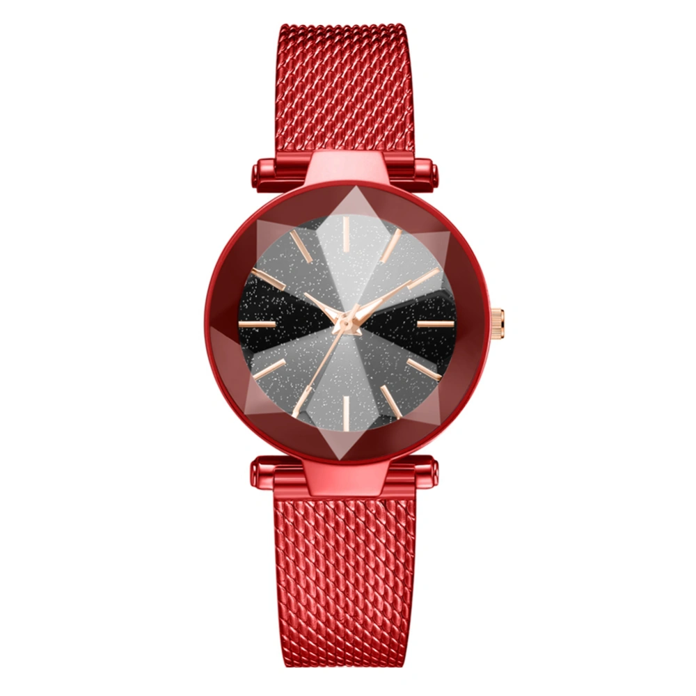 Simple Casual Alloy Quartz Round Dial Female Watch Silicone Strap Wristwatch (Red)