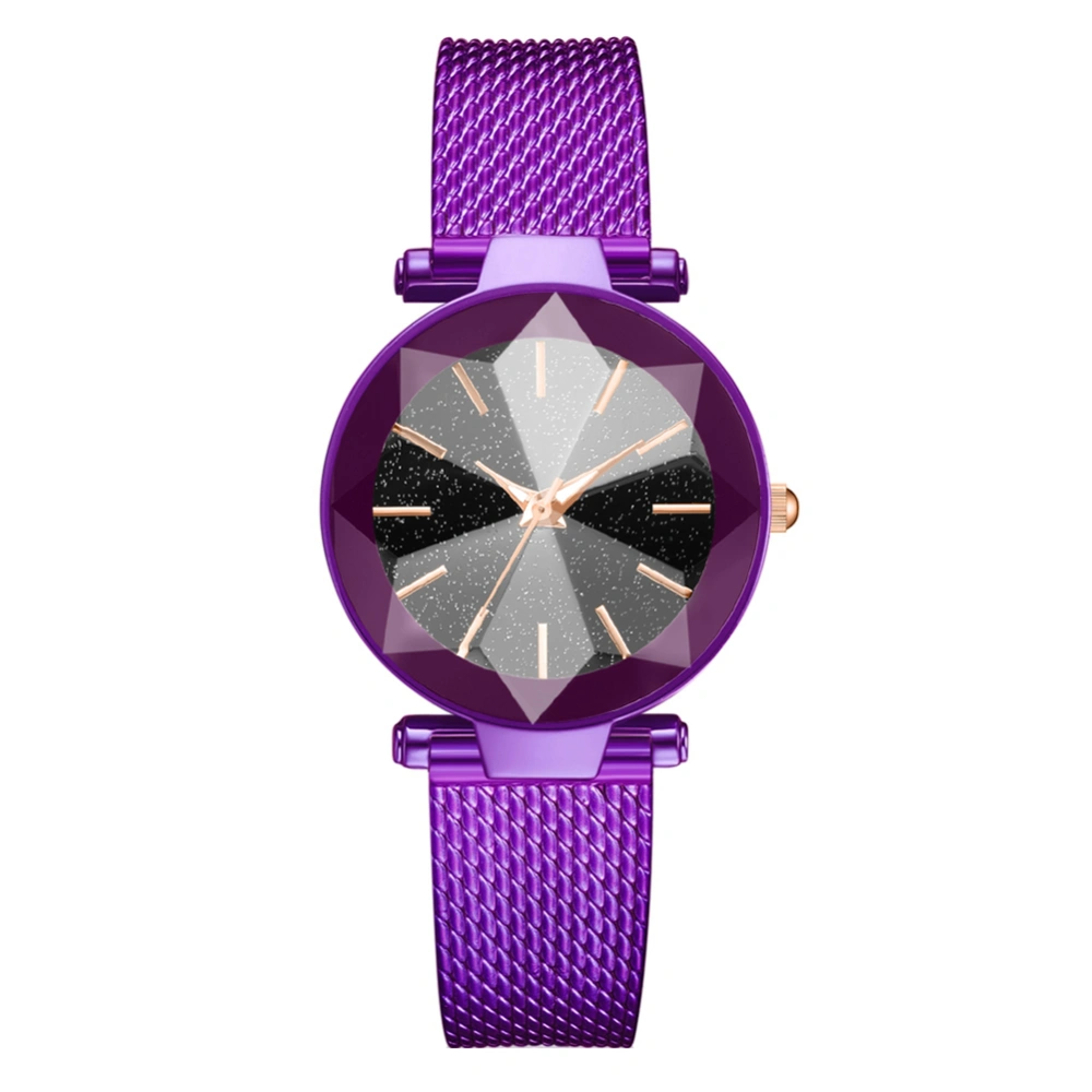 Simple Casual Alloy Quartz Round Dial Female Watch Silicone Strap Wristwatch (Purple)