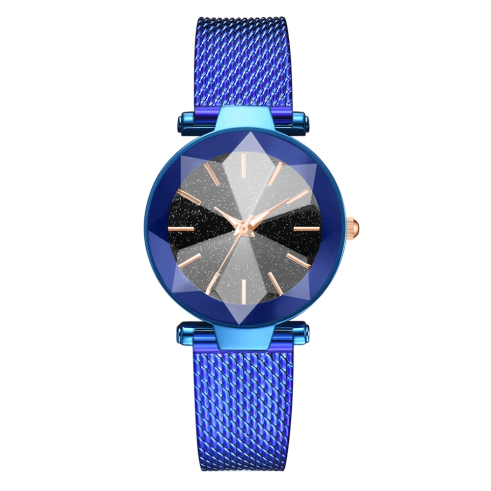 Simple Casual Alloy Quartz Round Dial Female Watch Silicone Strap Wristwatch (Blue)