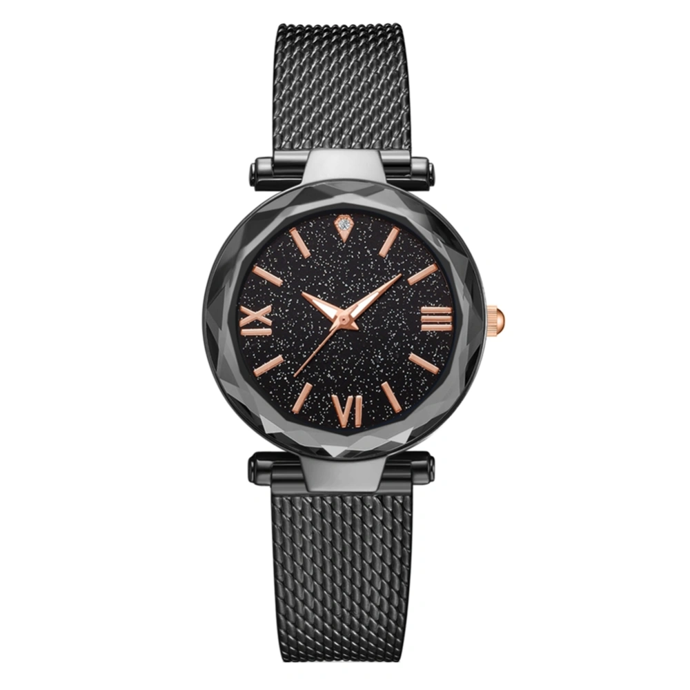 Women Simple Style Casual Alloy Quartz Watch Gift for Female Friends(Black)