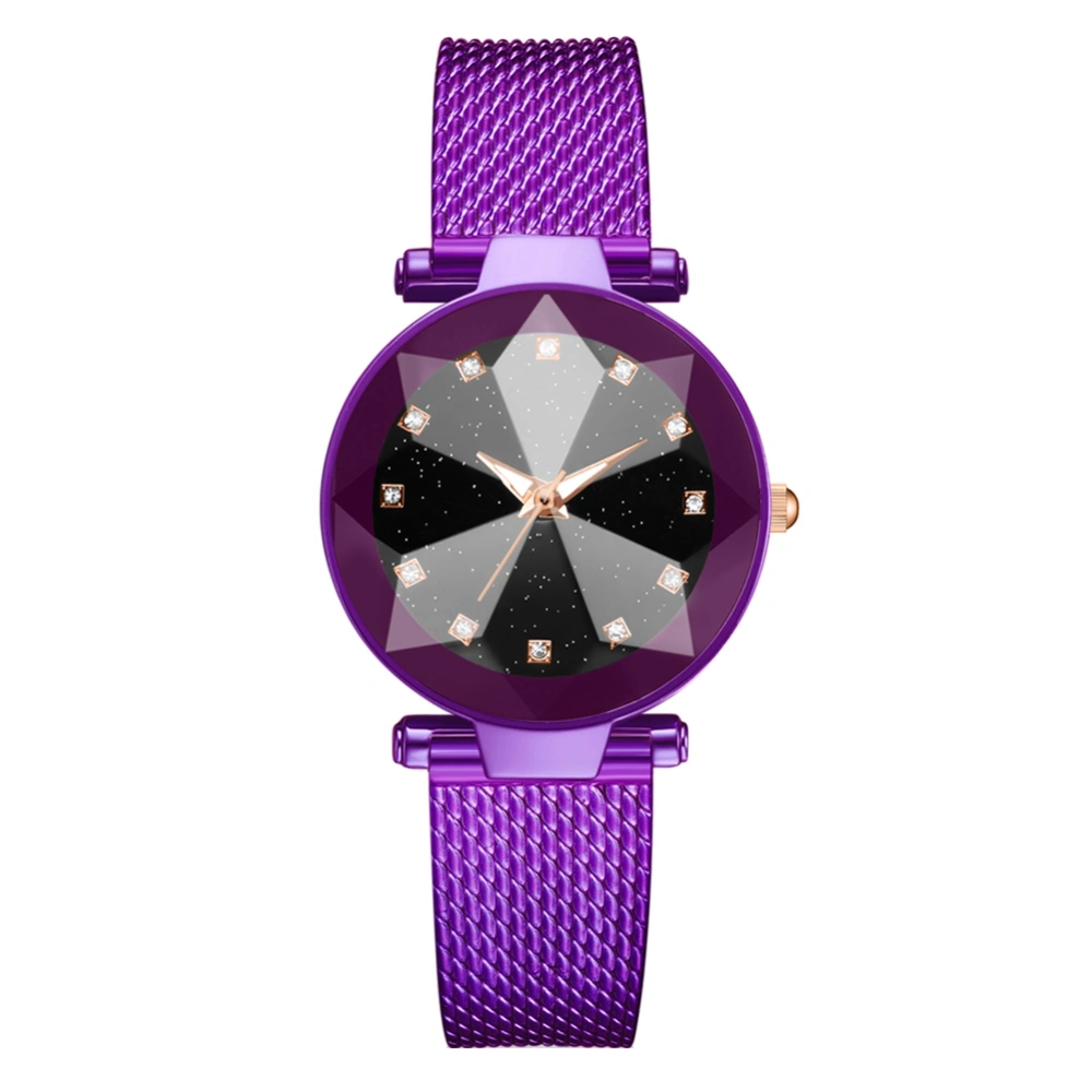 Elegant Women Alloy Quartz Watch Simple Casual Style Wristwatch(Purple)