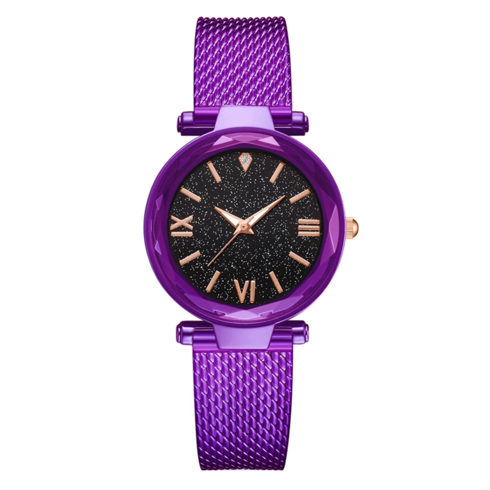 Women Simple Style Casual Alloy Quartz Watch Gift for Female Friends(Purple)