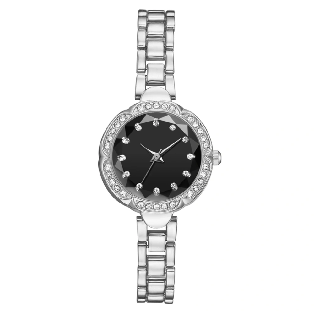 Fashionable Alloy Strap Round Dial Analog Display Quartz Wristwatch (Silver Black)