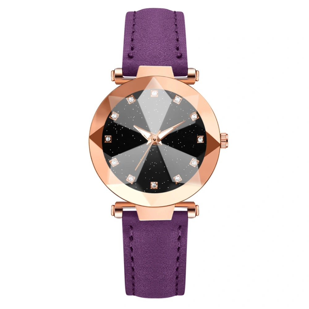 Fashionable Alloy Watch Round Dial Analog Display Quartz Wristwatch (Purple)