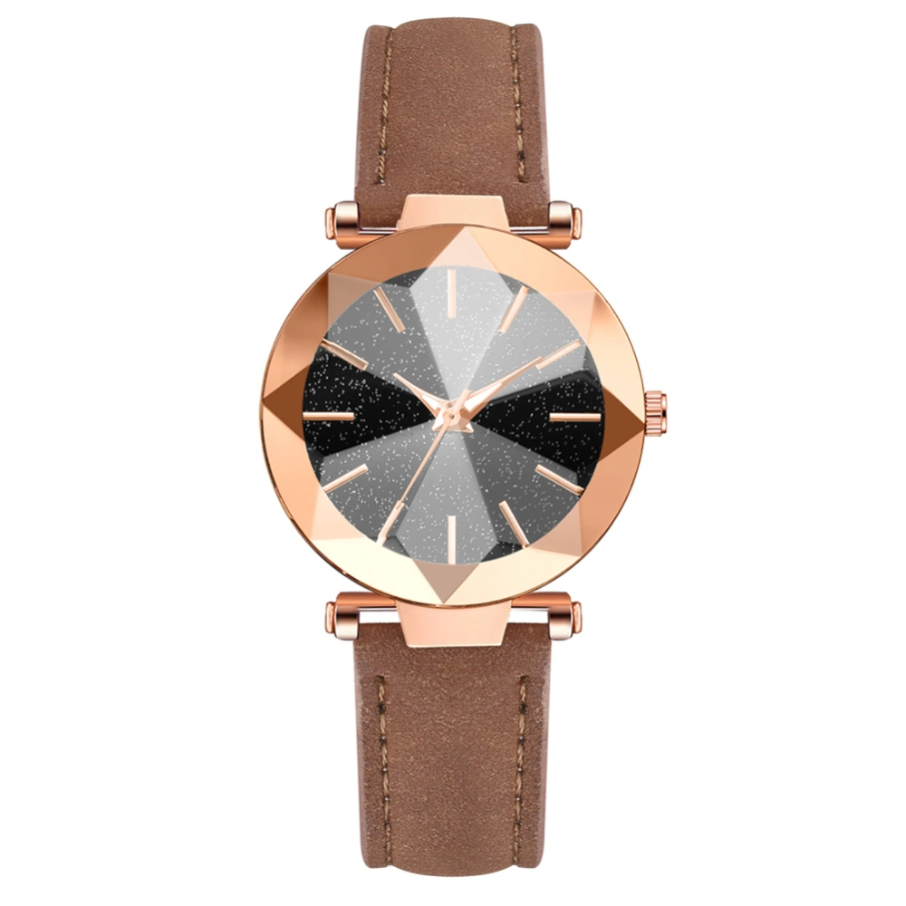 Fashionable Alloy Watch Round Dial Analog Display Quartz Wristwatch (Brown)