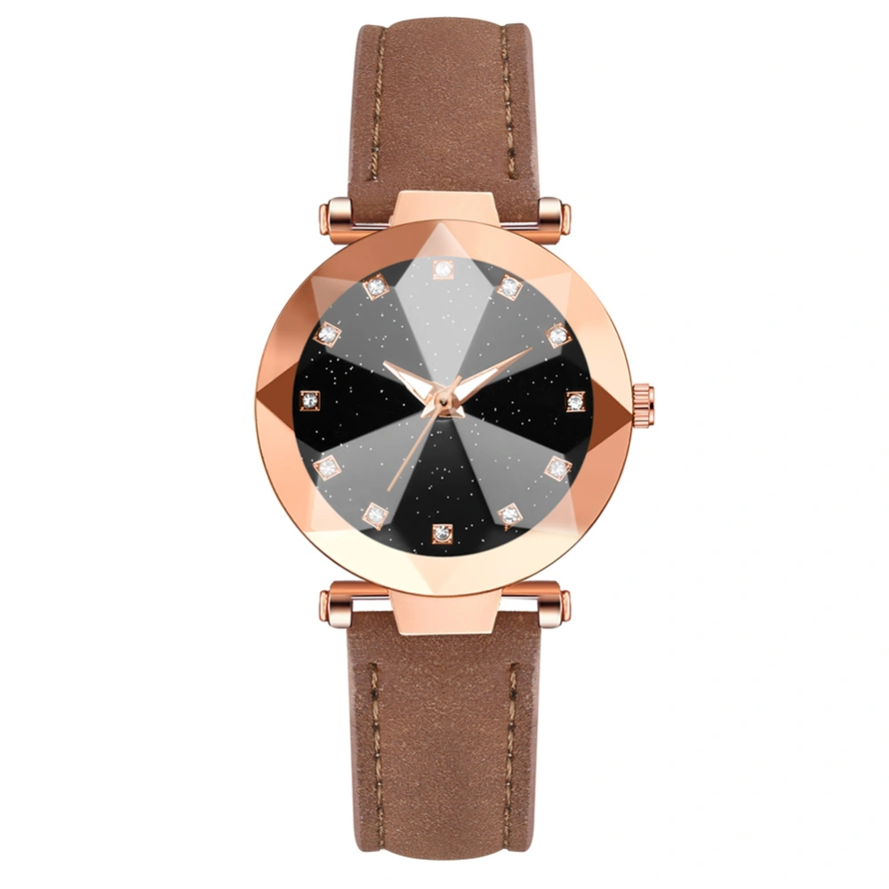 Fashionable Alloy Watch Round Dial Analog Display Quartz Wristwatch (Brown)