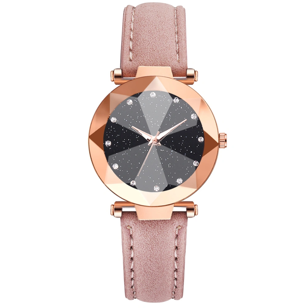 Fashionable Alloy Watch Round Dial Analog Display Quartz Wristwatch (Pink)