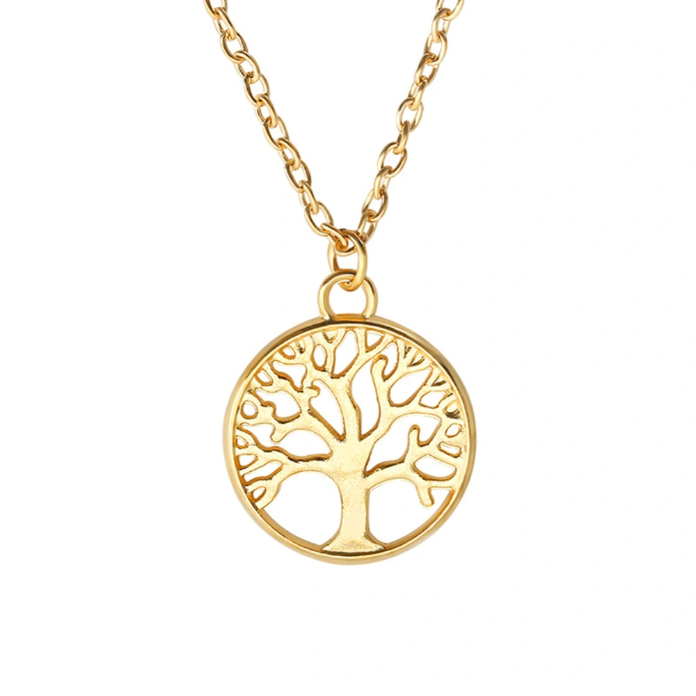 Vintage Solid Color Hollow Tree Pendant Necklace Alloy Long Necklace Jewelry Gift (Gold)