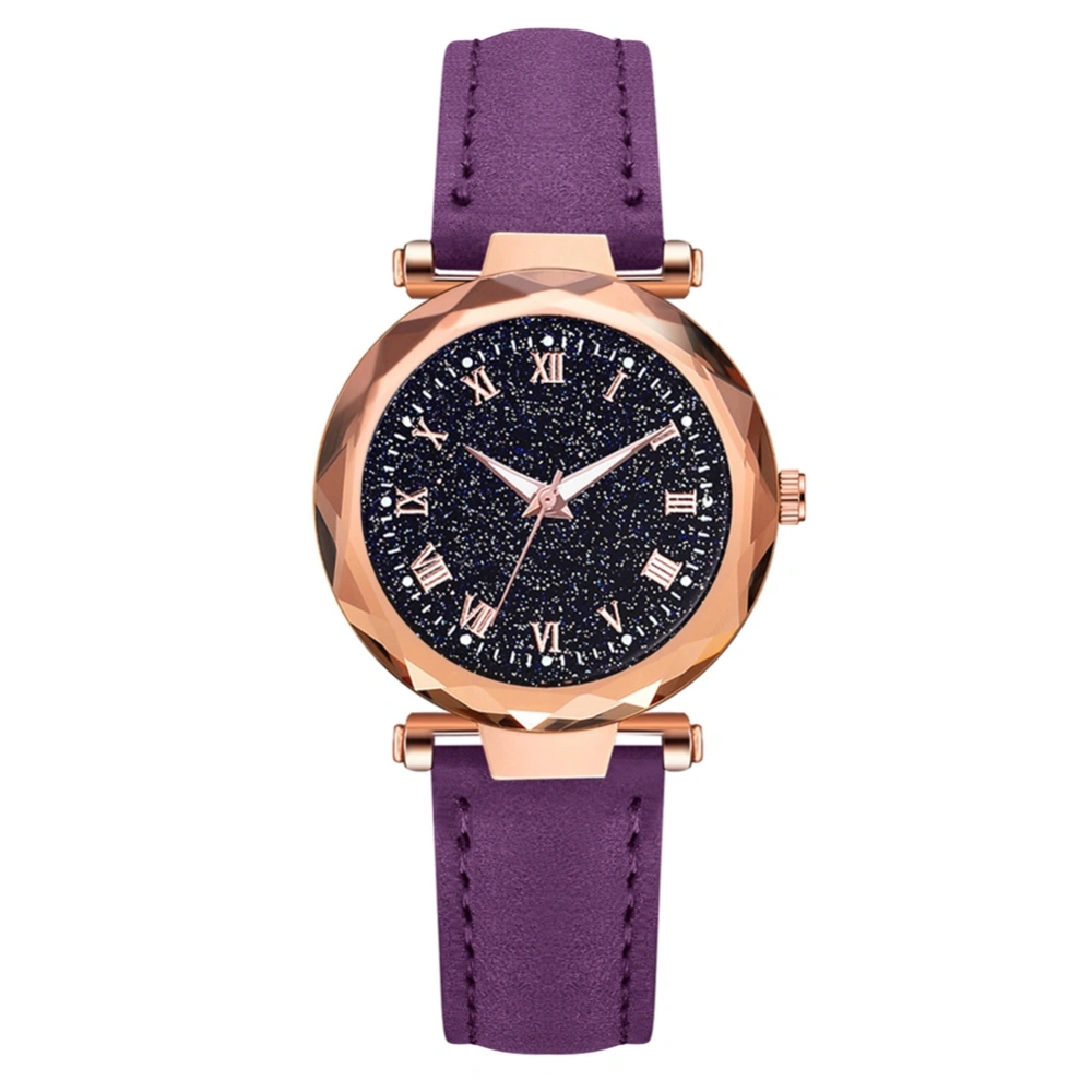 Fashionable Female Starry Sky Alloy Watch PU Leather Belt Casual Quartz Wristwatch(Purple)