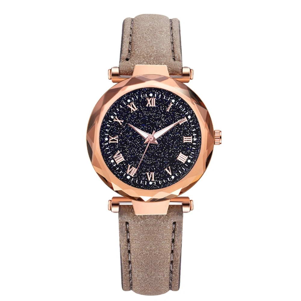 Fashionable Female Starry Sky Alloy Watch PU Leather Belt Casual Quartz Wristwatch(Grey)