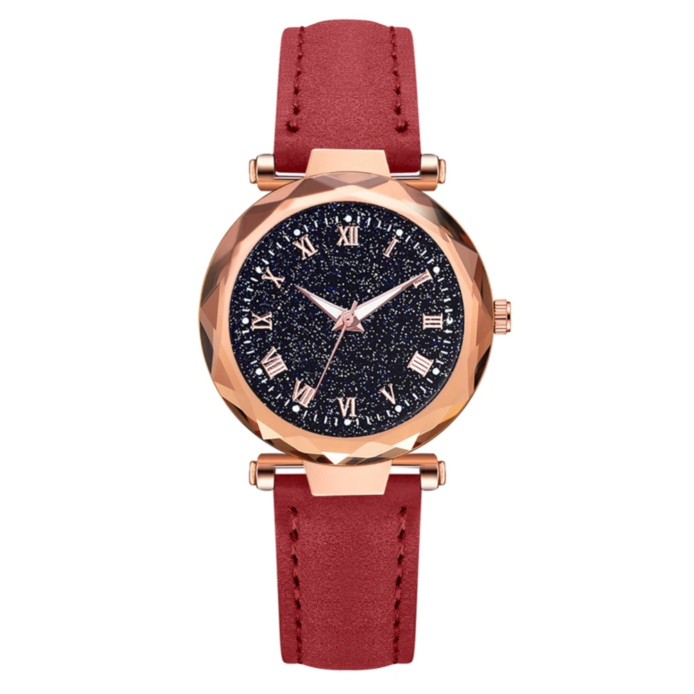 Fashionable Female Starry Sky Alloy Watch PU Leather Belt Casual Quartz Wristwatch(Red)