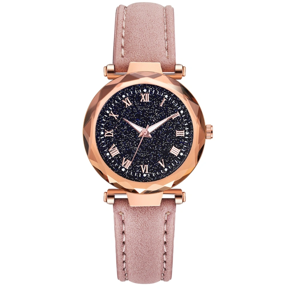 Fashionable Female Starry Sky Alloy Watch PU Leather Belt Casual Quartz Wristwatch(Pink)