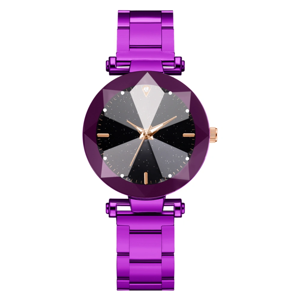 Women Quartz Watch Round Dial Alloy Belt Elegant Casual Wristwatch Purple