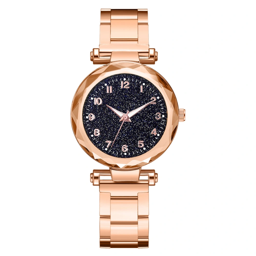 Women Quartz Watch Round Dial Alloy Belt Elegant Casual Wristwatch Rose Gold