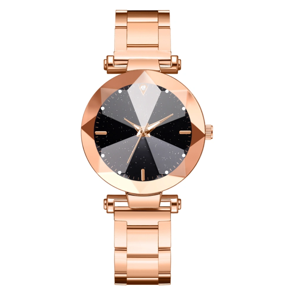 Women Quartz Watch Round Dial Alloy Belt Elegant Casual Wristwatch Rose Gold